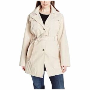 Plus Size Larry Levine Trench Coat Waterproof Single Breasted Light Khaki 3X